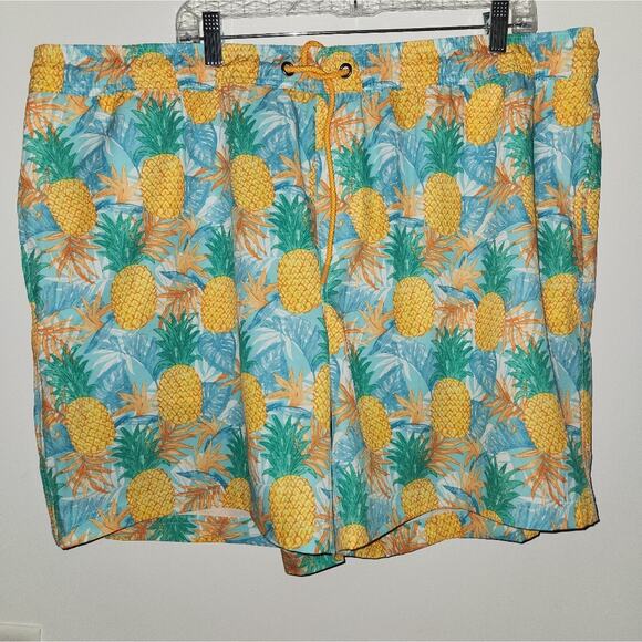 Men's XX Large Pineapple Print Swim Trunks Tropical Drawstring Shorts - Picture 1 of 6
